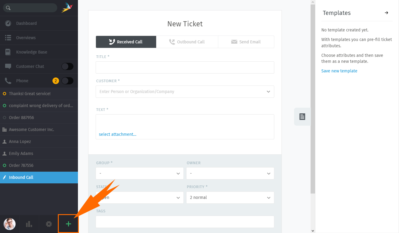 New ticket dialog