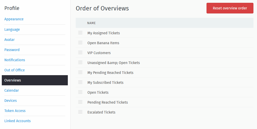 Screencast showing how to drag & drop overviews order and reset the order back to default