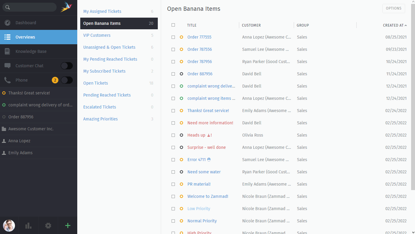 Drag selected tickets and drop then on a group or agent to change ticket group / owner