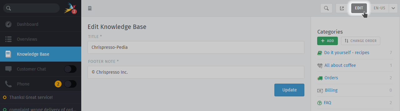 Knowledge Base Edit Mode