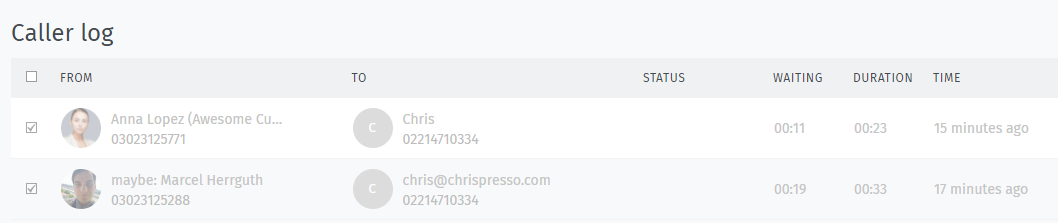 Screenshot showing a caller log entry that's classified with "maybe:"