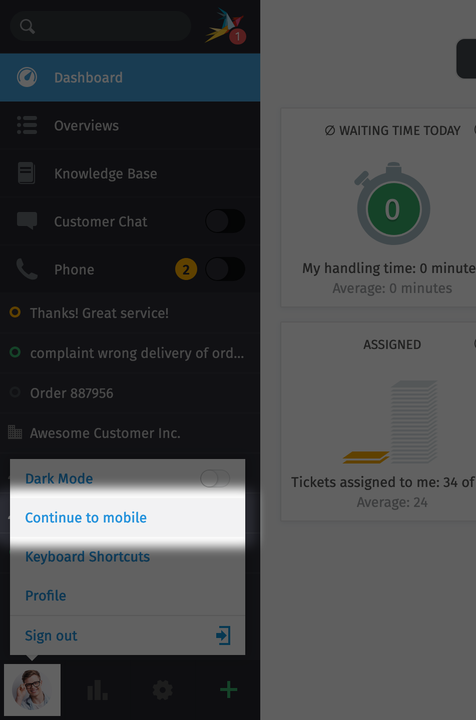 Continue to Mobile Link in Desktop User Menu