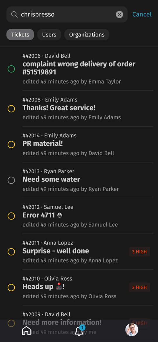 Mobile View Search Results