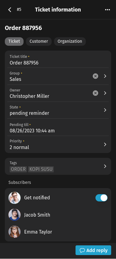 Mobile View Ticket Information