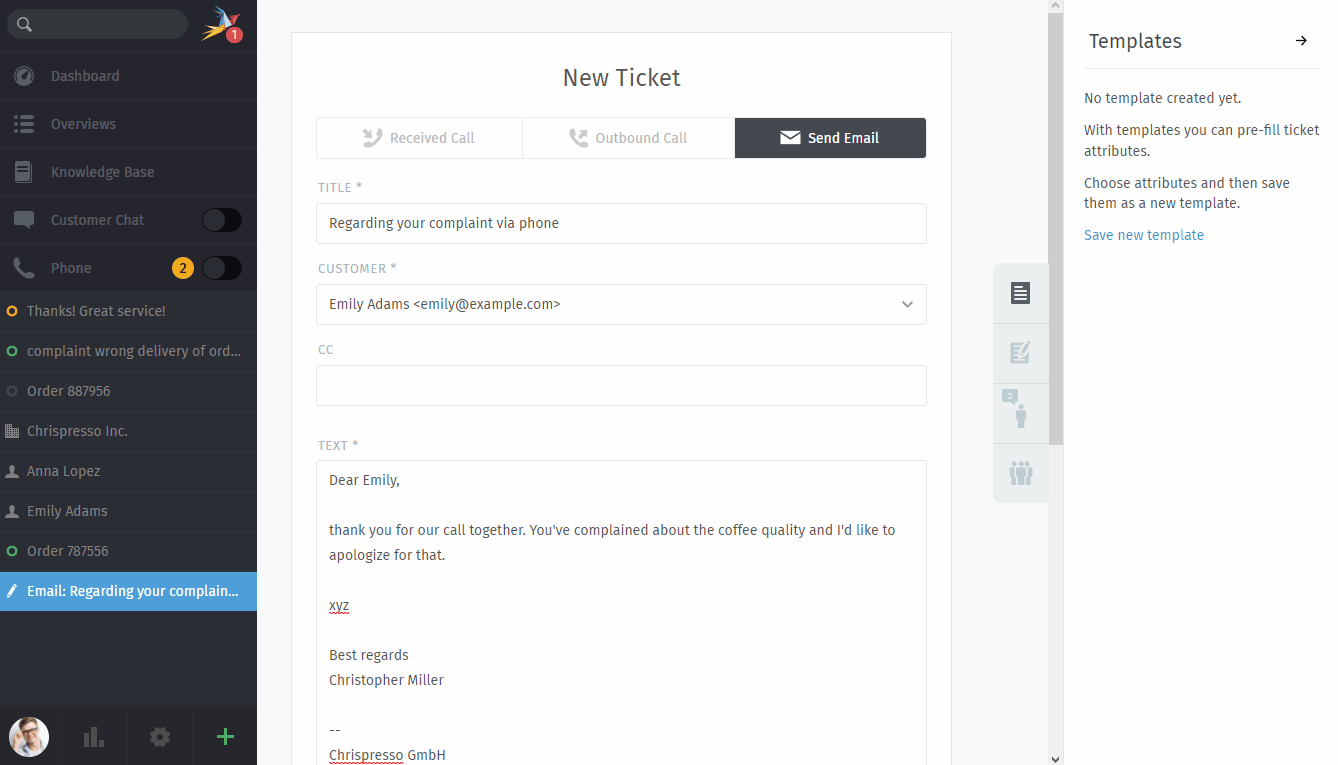 Screencast showing how to save new ticket dialogues as a shared draft