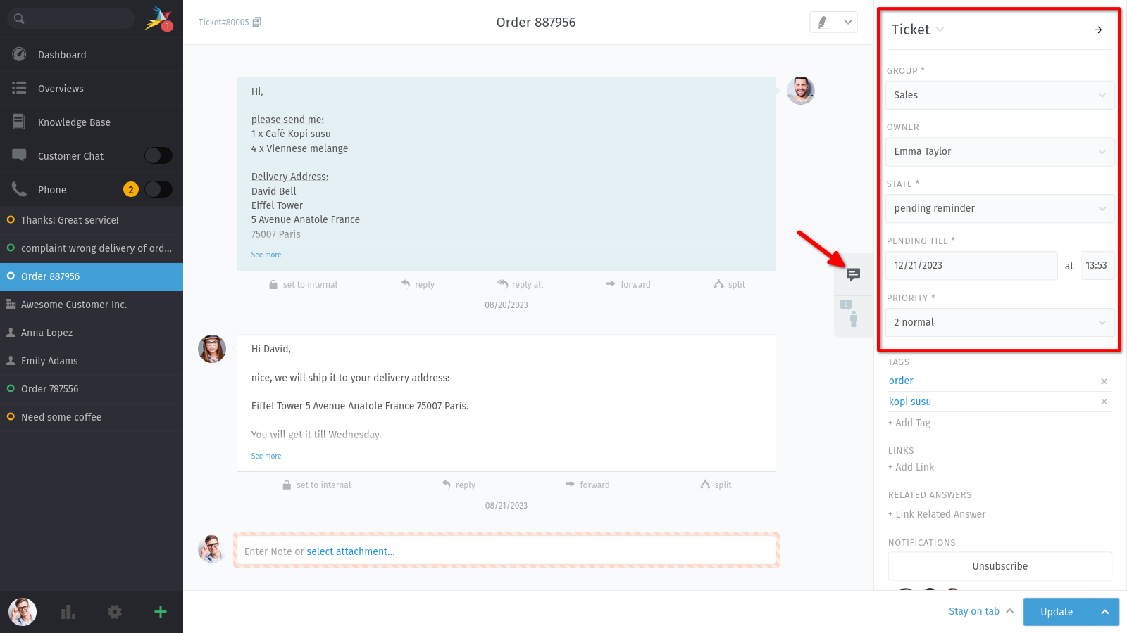 Default ticket pane view