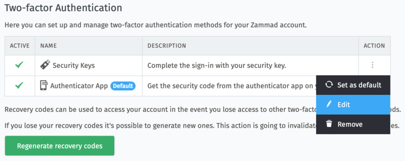 Edit Two-Factor Method in Password & Authentication