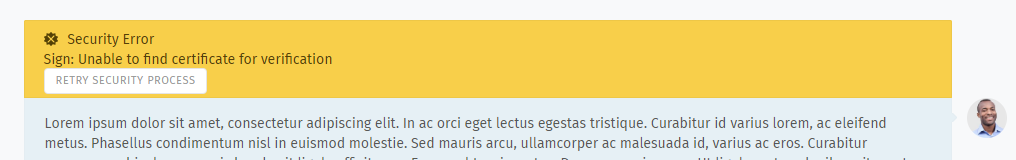 Ticket article shows a warning for failed verification of a signed message